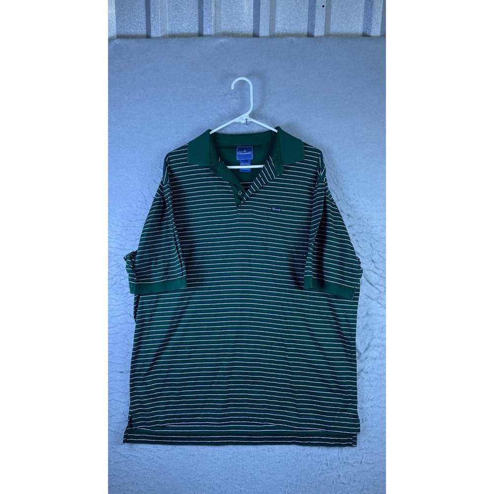 Faconnable Polo Shirt Men Large Green Excellent Striped Short Sleeve Pocket
